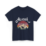 Alaska Mountains Moose Nature T-Shirt - Navy