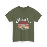 Alaska Mountains Moose Nature T-Shirt - Military Green