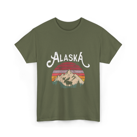 Alaska Mountains Moose Nature T-Shirt - Military Green