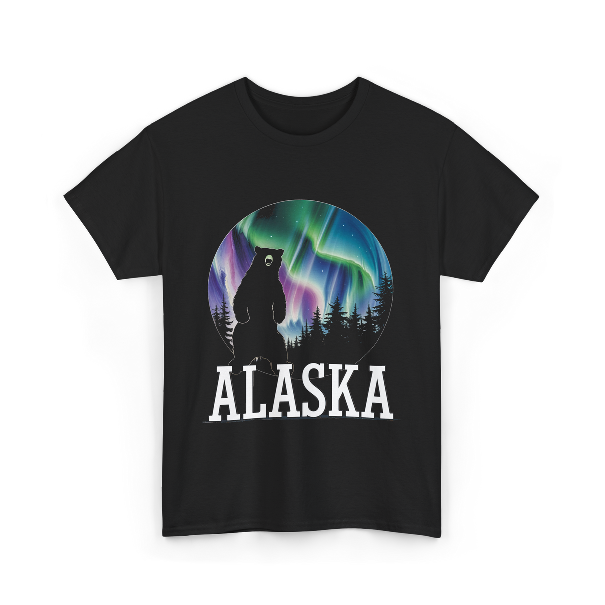 Alaska Northern Lights Bear T-Shirt - Black