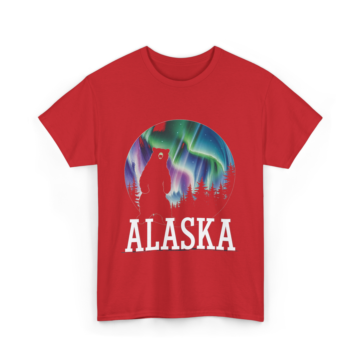 Alaska Northern Lights Bear T-Shirt - Red