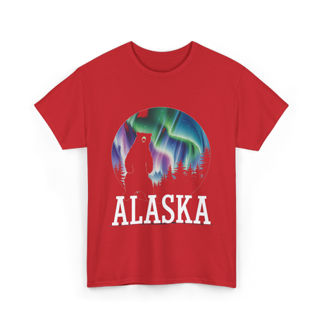 Alaska Northern Lights Bear T-Shirt - Red