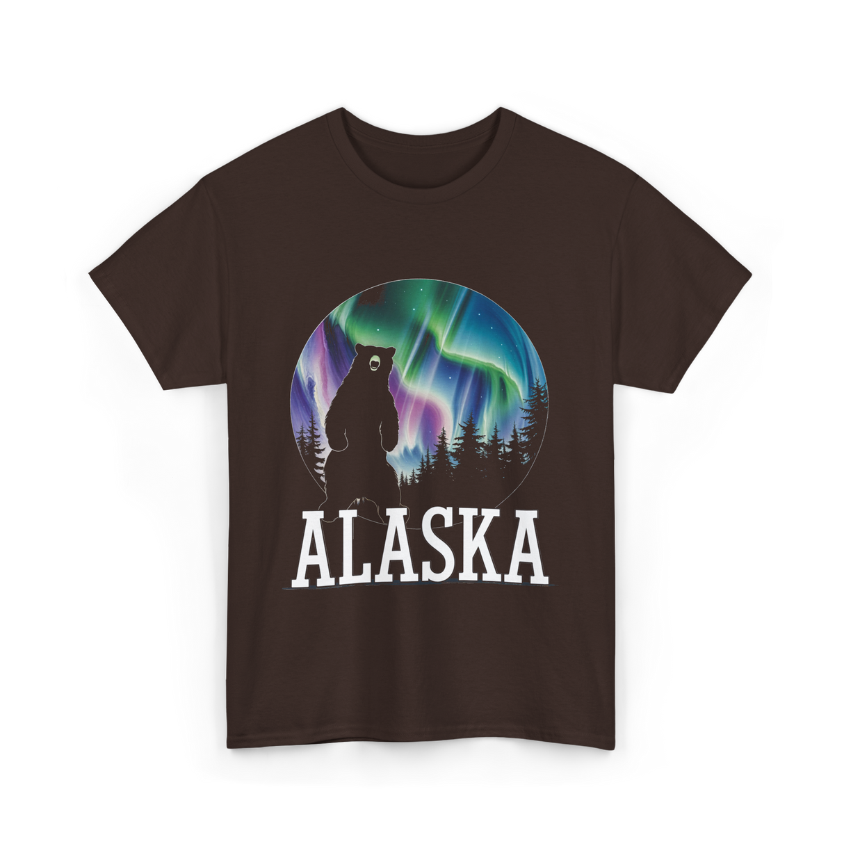 Alaska Northern Lights Bear T-Shirt - Dark Chocolate