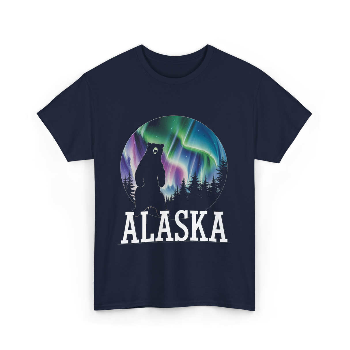 Alaska Northern Lights Bear T-Shirt - Navy