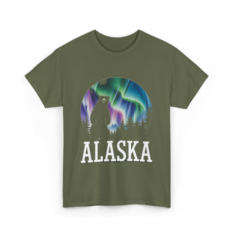 Alaska Northern Lights Bear T-Shirt - Military Green