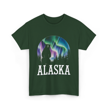 Alaska Northern Lights Bear T-Shirt - Forest Green