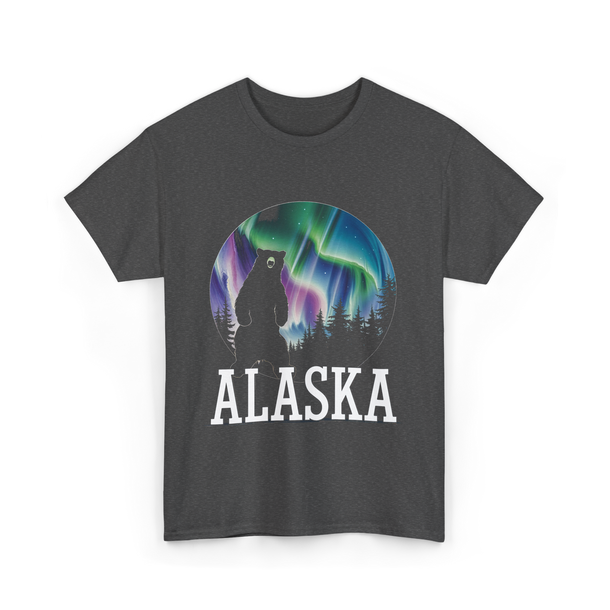 Alaska Northern Lights Bear T-Shirt - Dark Heather