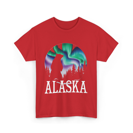 Alaska Northern Lights Wildlife T-Shirt - Red