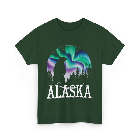 Alaska Northern Lights Wildlife T-Shirt - Forest Green