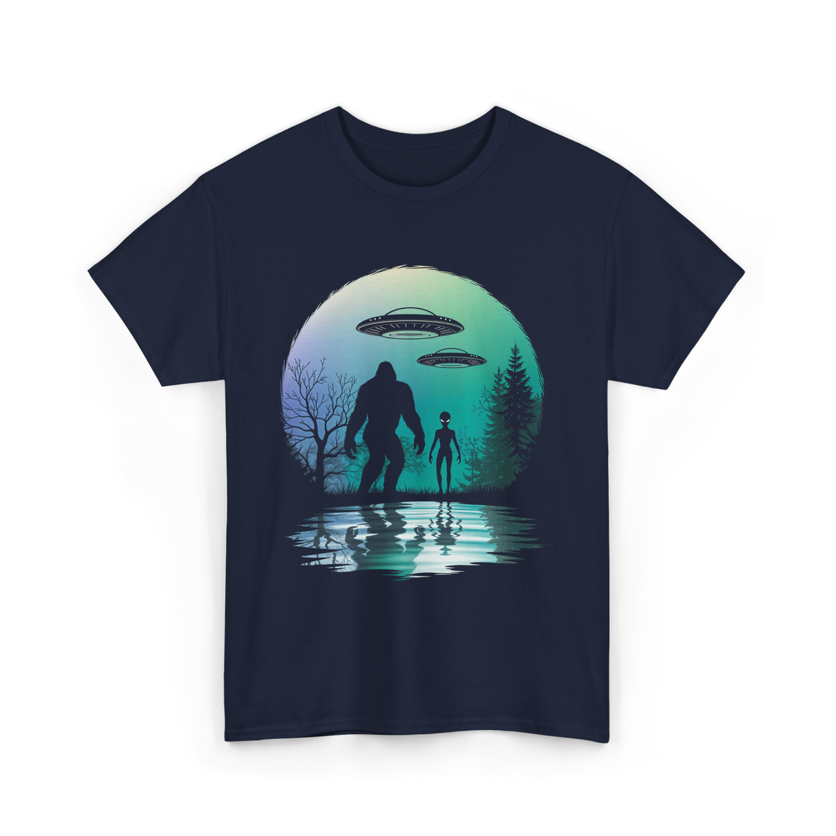 Alien Bigfoot Moon Mysteries T-Shirt - Navy