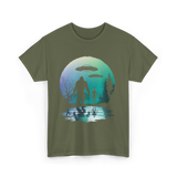 Alien Bigfoot Moon Mysteries T-Shirt - Military Green