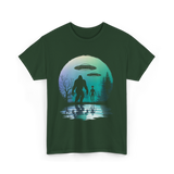 Alien Bigfoot Moon Mysteries T-Shirt - Forest Green