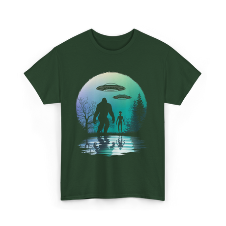 Alien Bigfoot Moon Mysteries T-Shirt - Forest Green