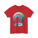 Alien Bigfoot Moon Mysteries T-Shirt - Red