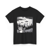 Alien Cat UFO Art T-Shirt - Black