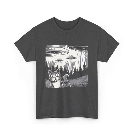 Alien Cat UFO Art T-Shirt - Dark Heather