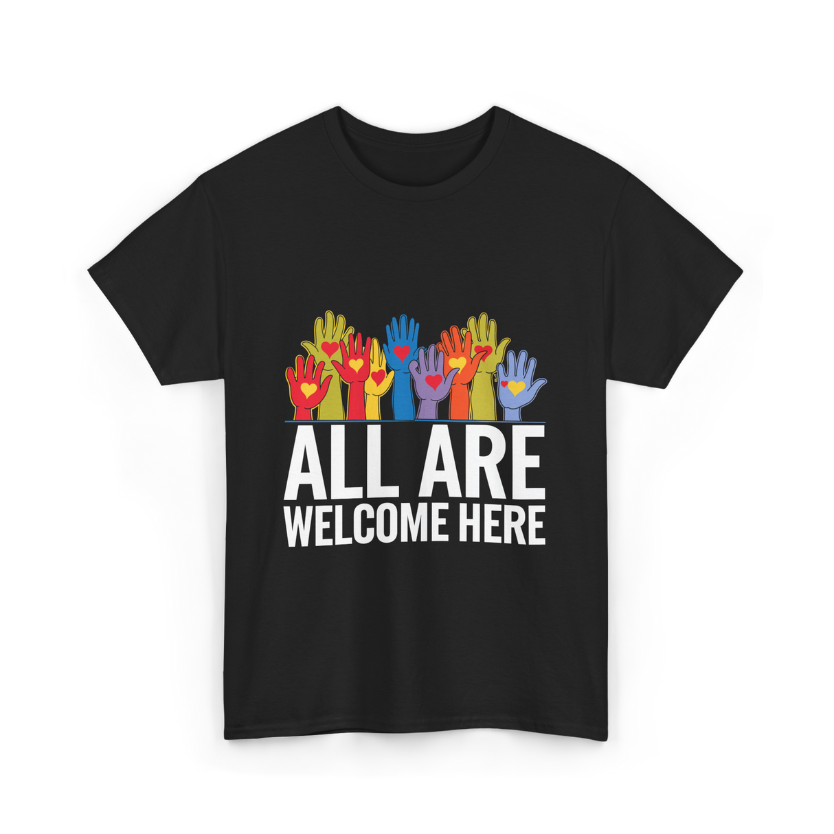 All Are Welcome Here Diversity Inclusion T-Shirt - Black