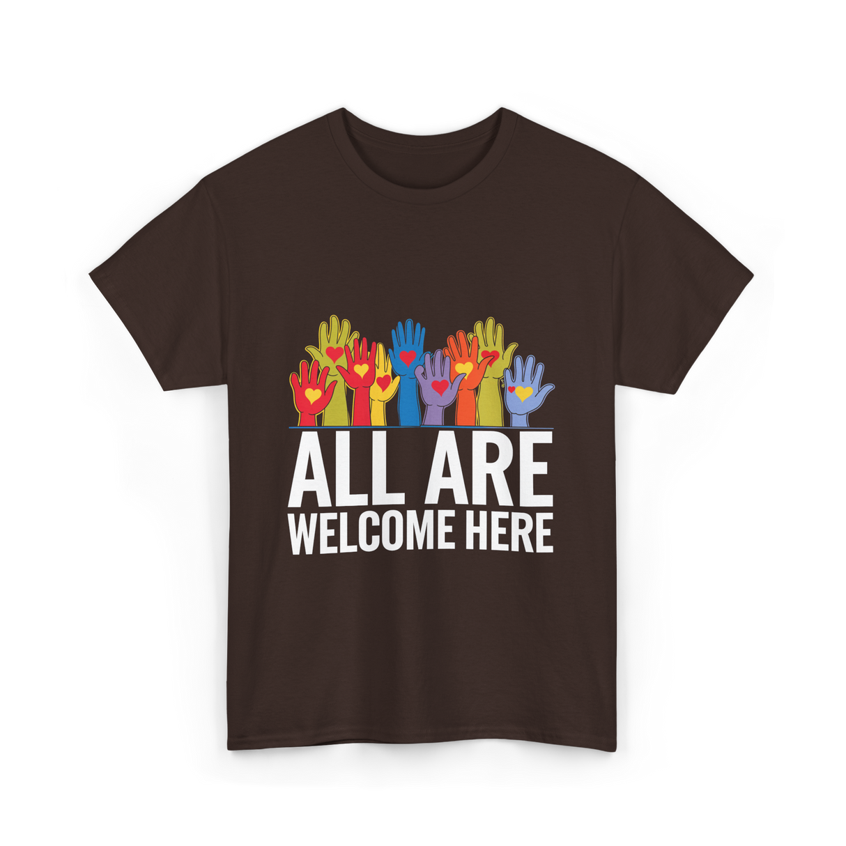 All Are Welcome Here Diversity Inclusion T-Shirt - Dark Chocolate