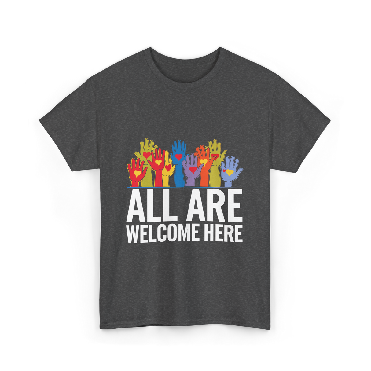 All Are Welcome Here Diversity Inclusion T-Shirt - Dark Heather