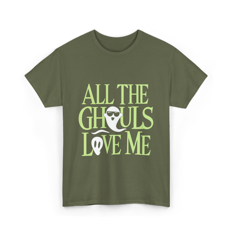 All the Ghouls Ghosts Halloween T-Shirt - Military Green