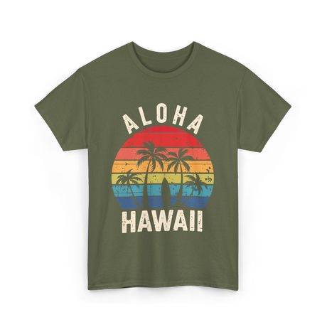 Aloha Hawaii Beach Palms T-Shirt - Military Green
