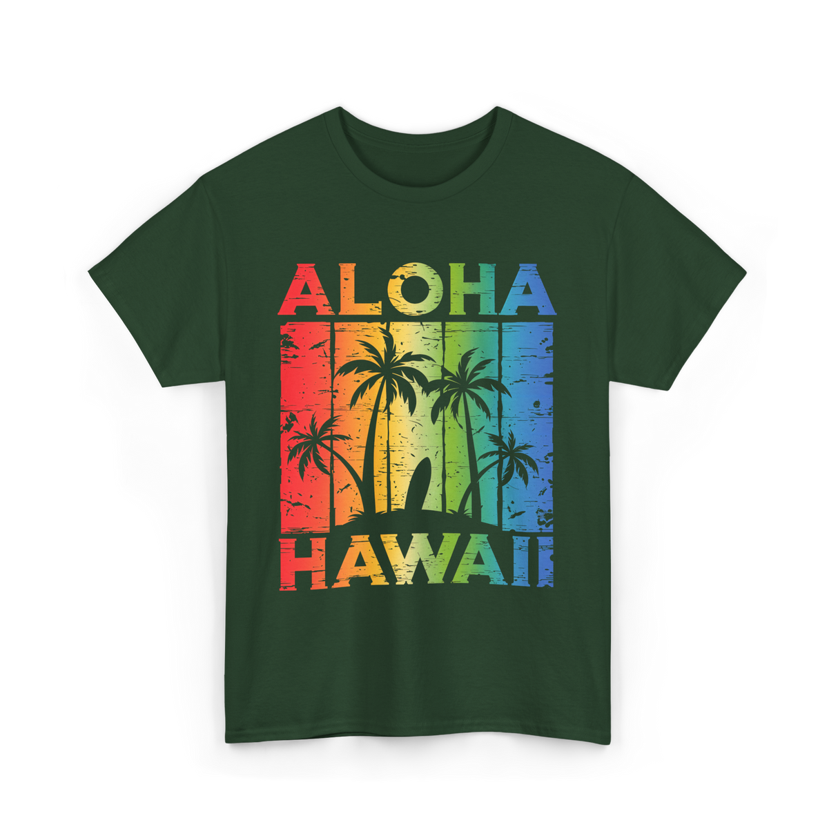 Aloha Hawaii Island Beach T-Shirt - Forest Green