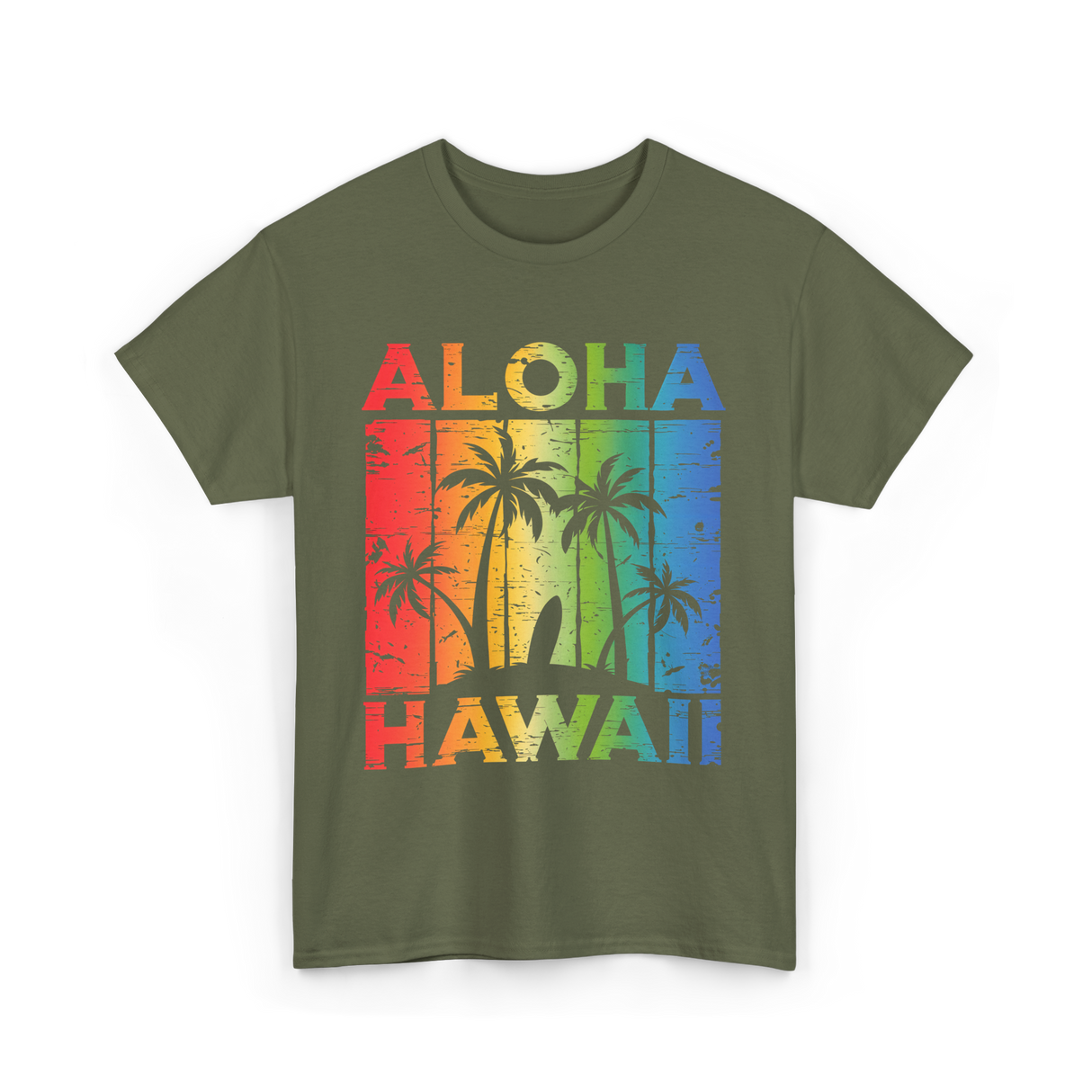 Aloha Hawaii Island Beach T-Shirt - Military Green