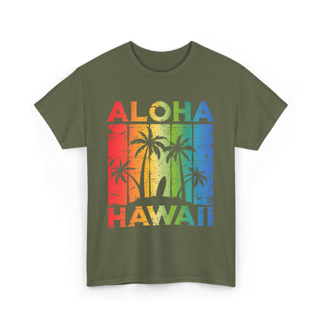 Aloha Hawaii Island Beach T-Shirt - Military Green