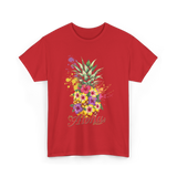 Aloha Pineapple Floral Hawaiian T-Shirt - Red