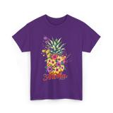 Aloha Pineapple Floral Hawaiian T-Shirt - Purple