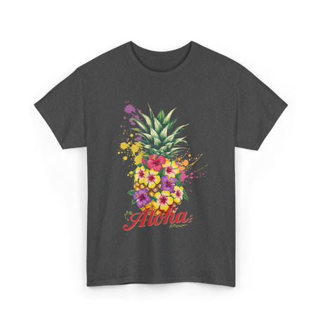 Aloha Pineapple Floral Hawaiian T-Shirt - Dark Heather