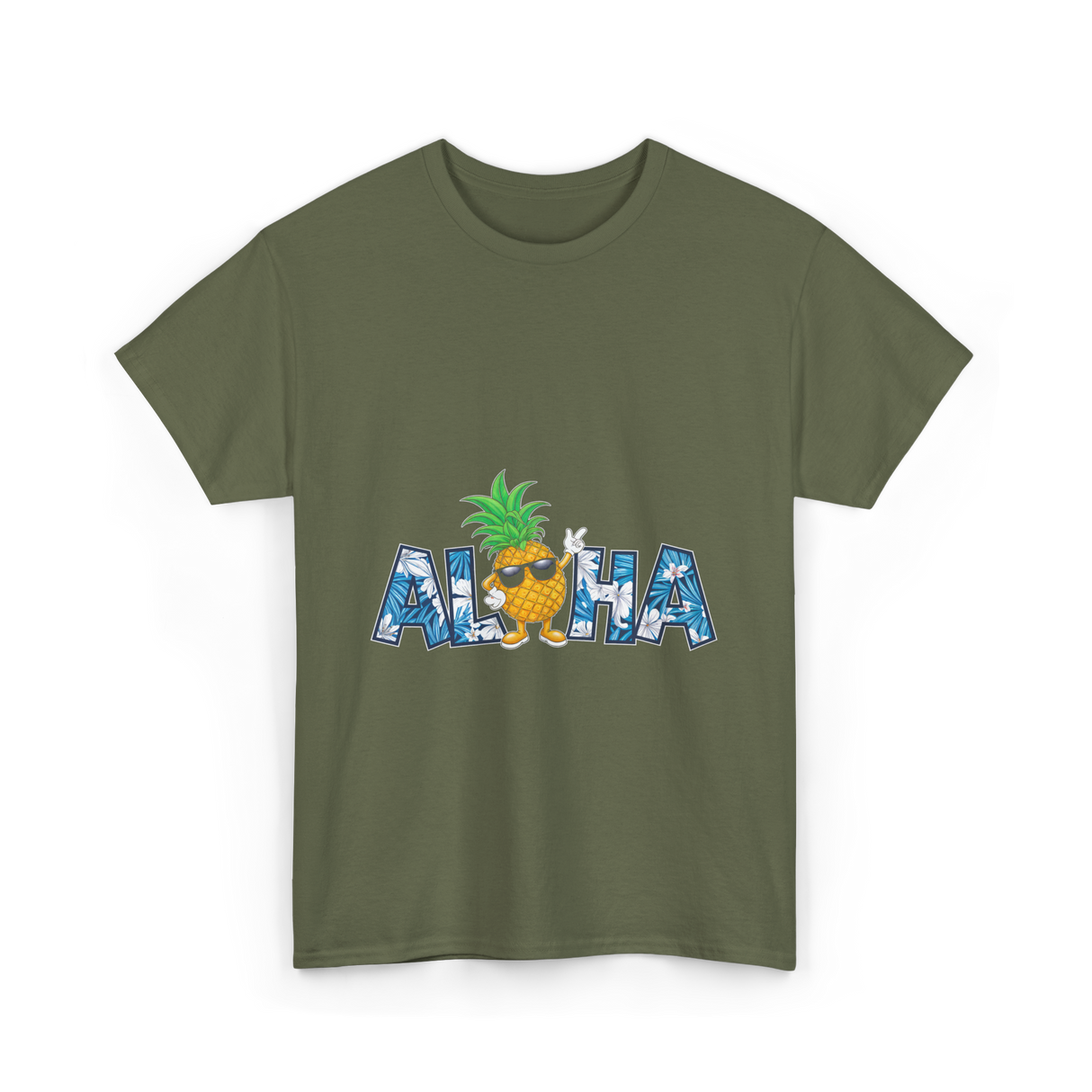 Aloha Pineapple Hawaiian Style T-Shirt - Military Green