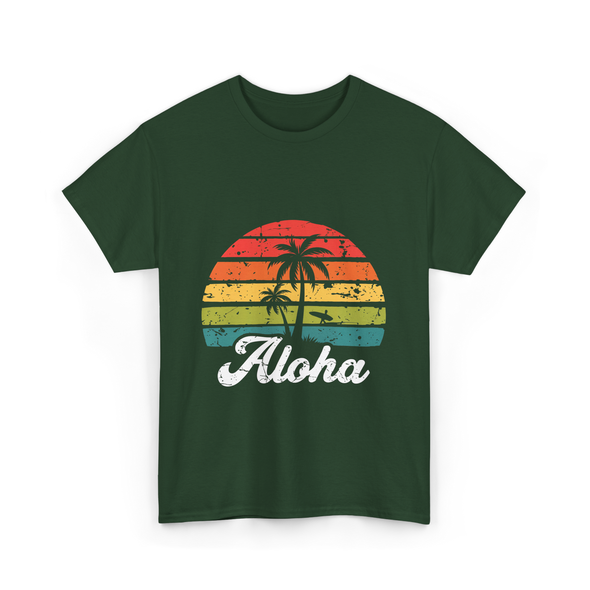 Aloha Sunset Hawaiian Tropical T-Shirt - Forest Green