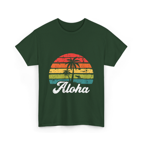 Aloha Sunset Hawaiian Tropical T-Shirt - Forest Green