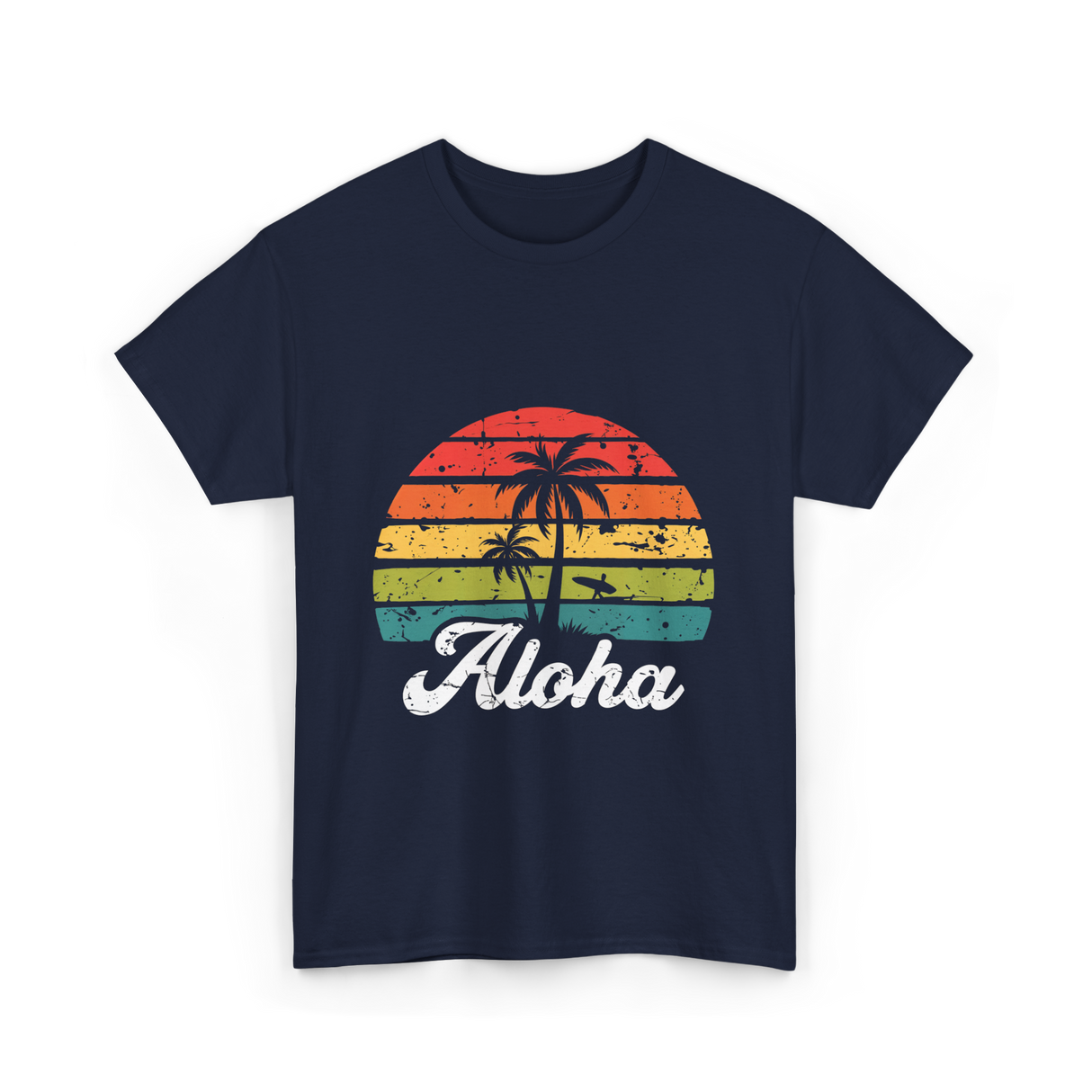 Aloha Sunset Hawaiian Tropical T-Shirt - Navy