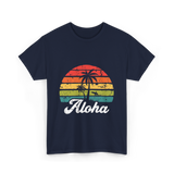 Aloha Sunset Hawaiian Tropical T-Shirt - Navy