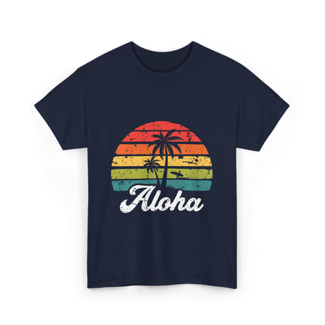 Aloha Sunset Hawaiian Tropical T-Shirt - Navy