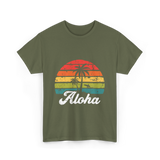 Aloha Sunset Hawaiian Tropical T-Shirt - Military Green