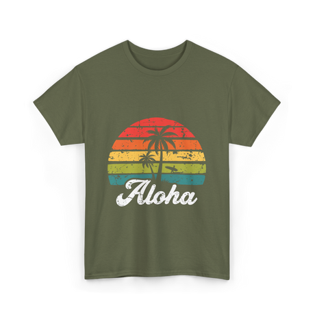 Aloha Sunset Hawaiian Tropical T-Shirt - Military Green