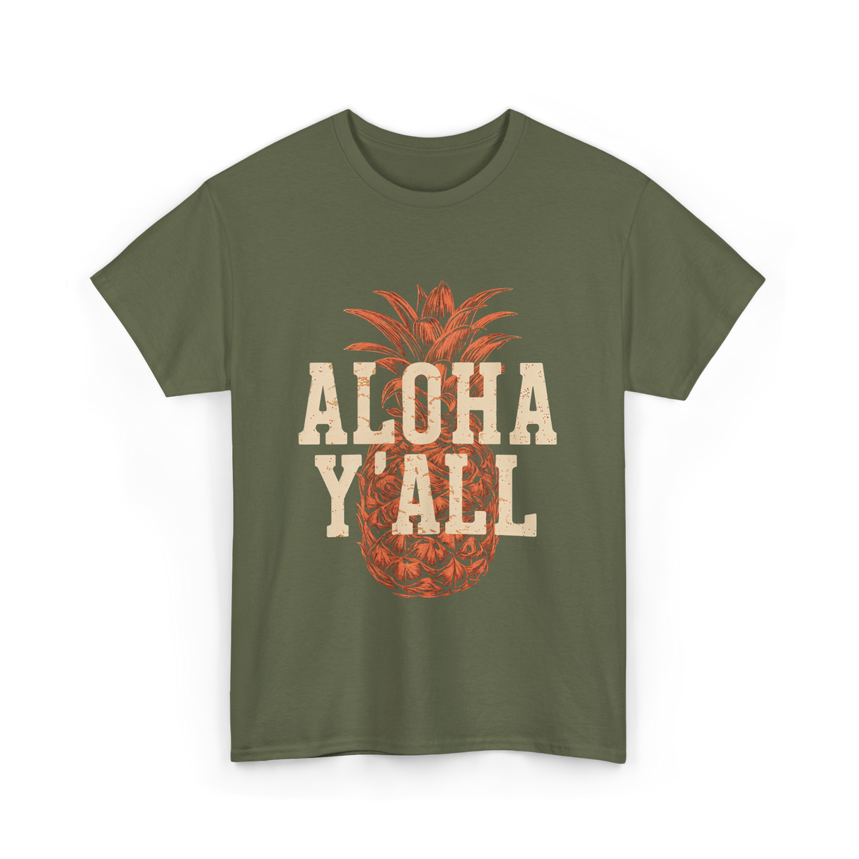 Aloha Y'all Pineapple Vacation T-Shirt - Military Green