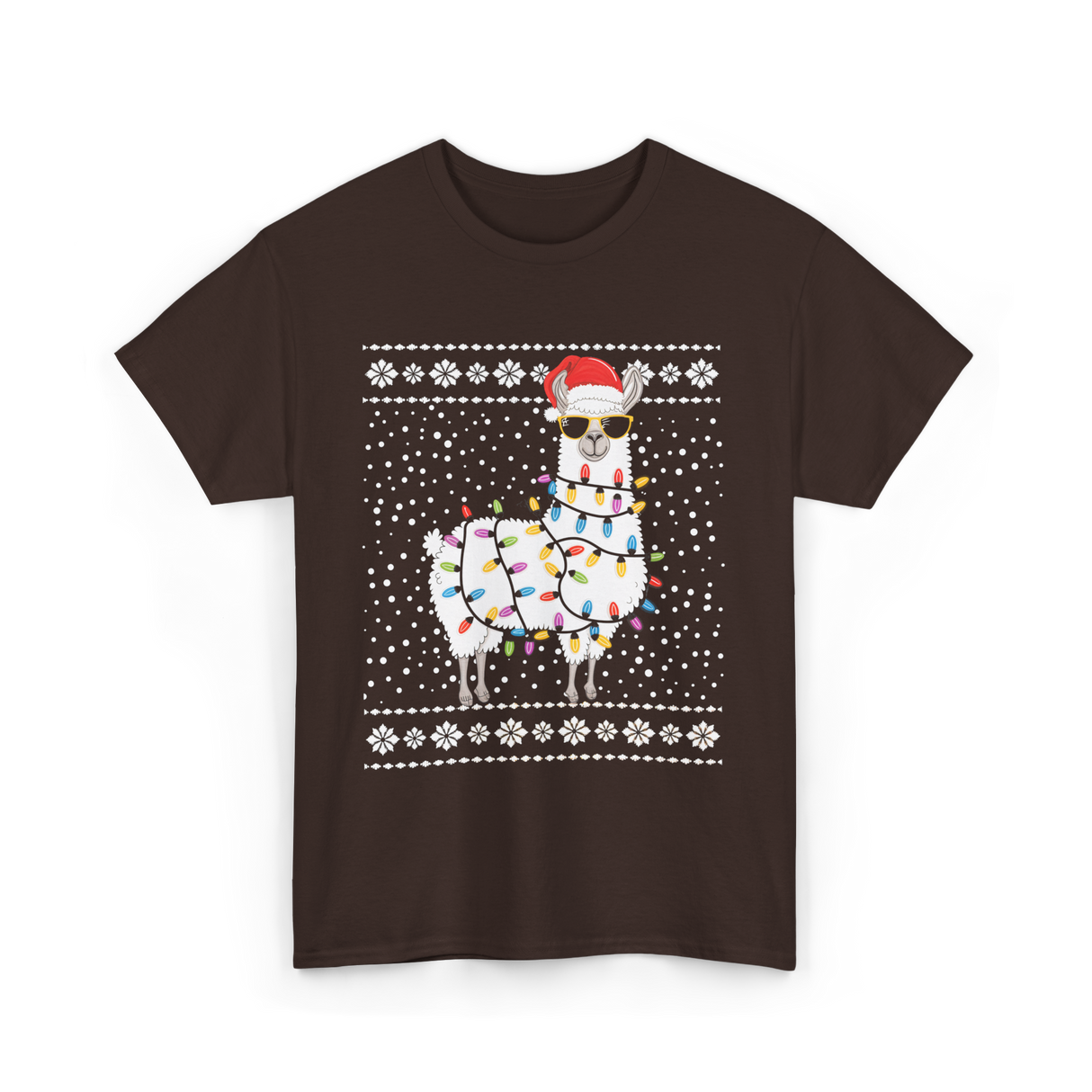 Alpaca Christmas Lights Alpaca T-Shirt - Dark Chocolate