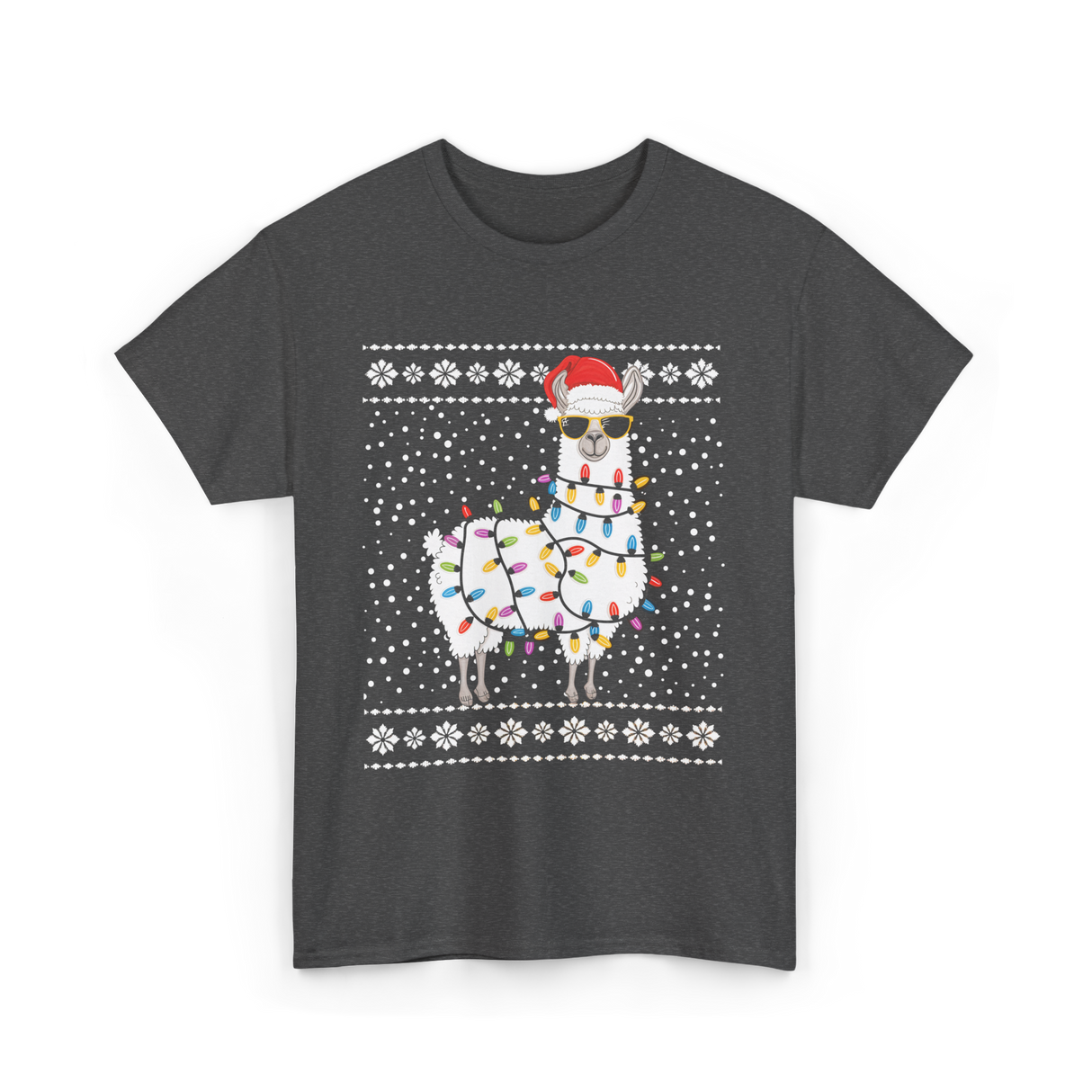 Alpaca Christmas Lights Alpaca T-Shirt - Dark Heather