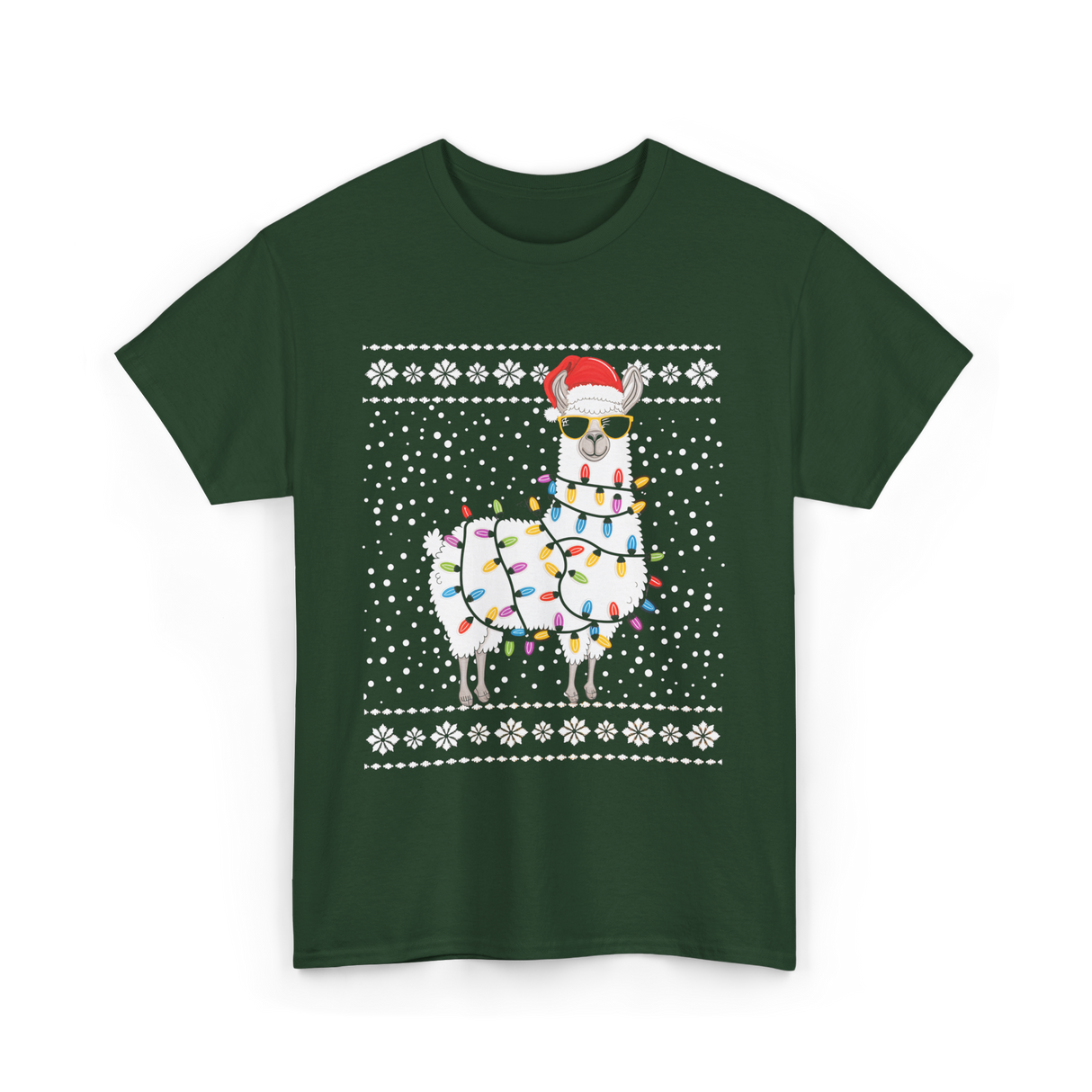 Alpaca Christmas Lights Alpaca T-Shirt - Forest Green