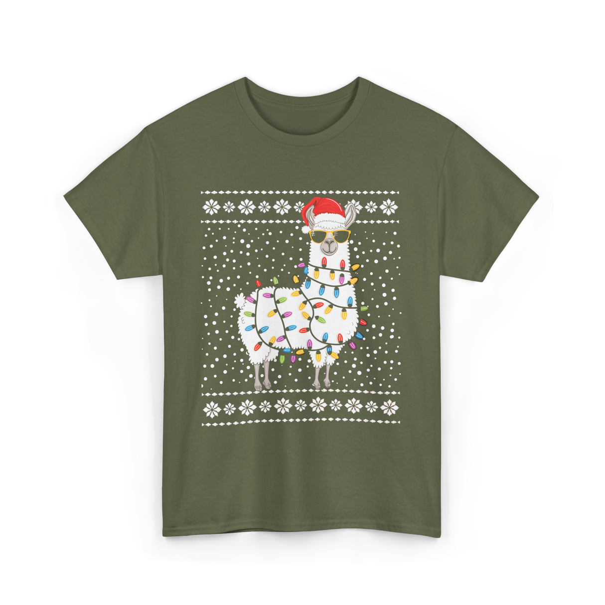 Alpaca Christmas Lights Alpaca T-Shirt - Military Green