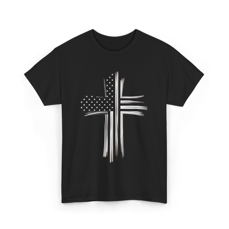 American Flag Christian Cross Patriotic T-Shirt - Black