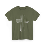 American Flag Christian Cross Patriotic T-Shirt - Military Green