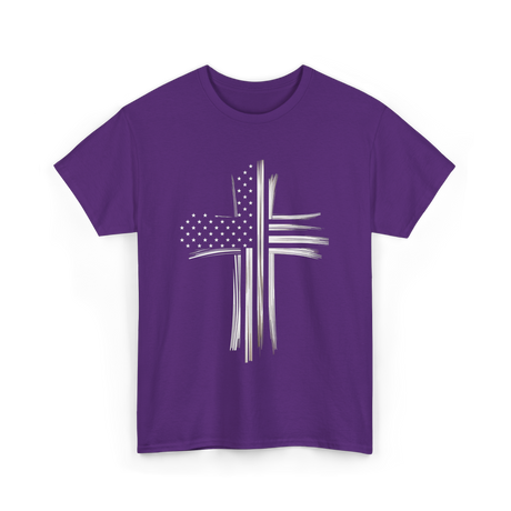 American Flag Christian Cross Patriotic T-Shirt - Purple