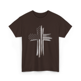 American Flag Christian Cross Patriotic T-Shirt - Dark Chocolate