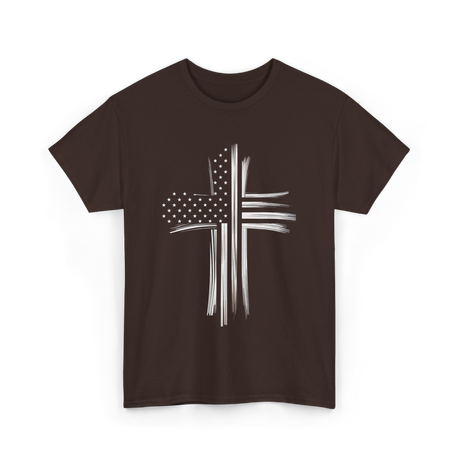 American Flag Christian Cross Patriotic T-Shirt - Dark Chocolate