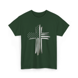 American Flag Christian Cross Patriotic T-Shirt - Forest Green